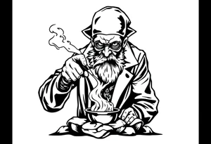 crazy mad scientist cooking up meth while smoking out of an oil burner tattoo idea