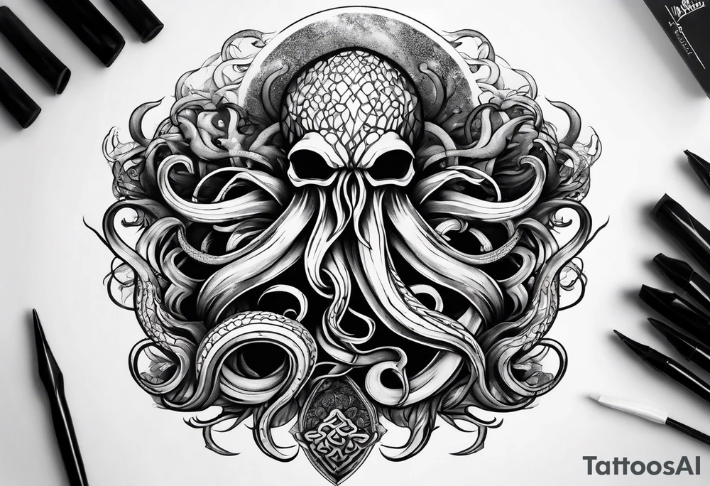 natural real entwined tentacles triangle tattoo idea