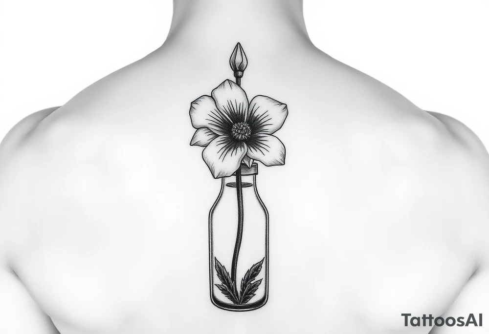 a Edelwiss flower in a bottle.
in color tattoo idea