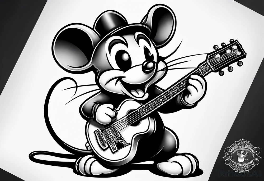 cartoon mouse playing guitar 
 american traditional tattoo idea