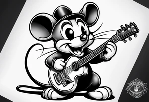 cartoon mouse playing guitar 
 american traditional tattoo idea