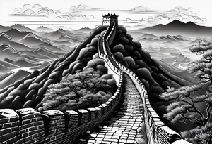 Great Chinese wall, realistic, art, gezeichnet, fine line tattoo idea