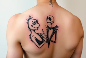 Spooky christmas arm tattoo with the grinch and jack skellington tattoo idea
