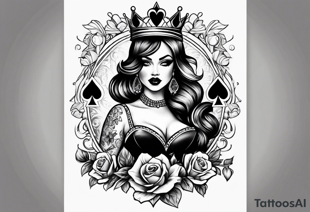 pinup style queen of spades tattoo idea