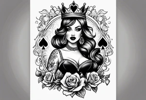 pinup style queen of spades tattoo idea