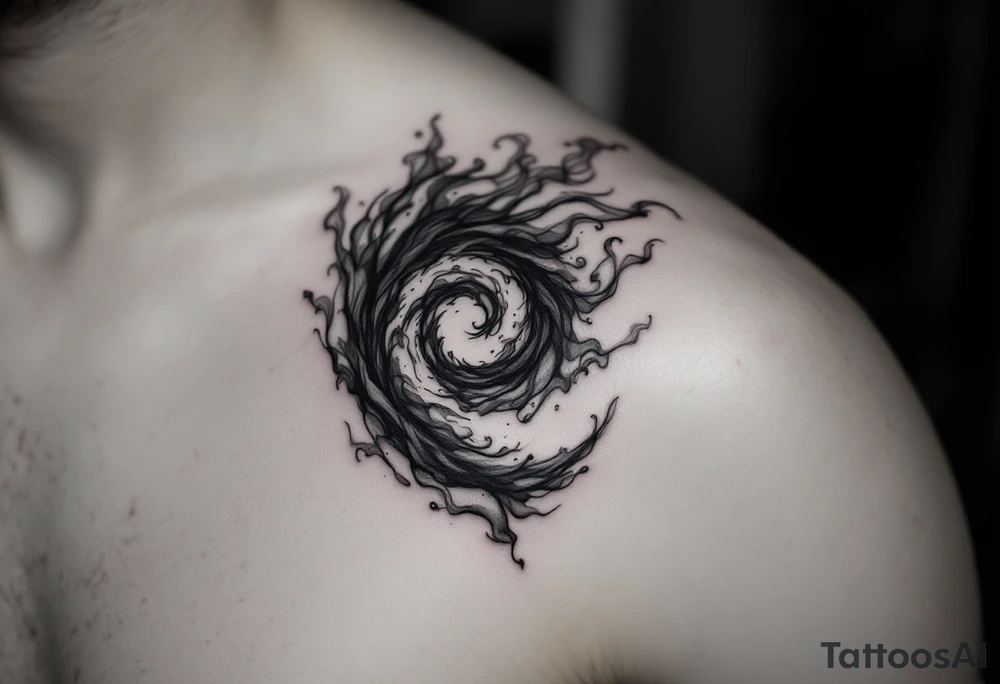 A black and gray spiral formed from smoke-like wisps, creating a mysterious, ethereal effect. tattoo idea