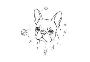 a space themed tattoo of my french bulldog mars. include elements in space like planets and stars. tattoo idea
