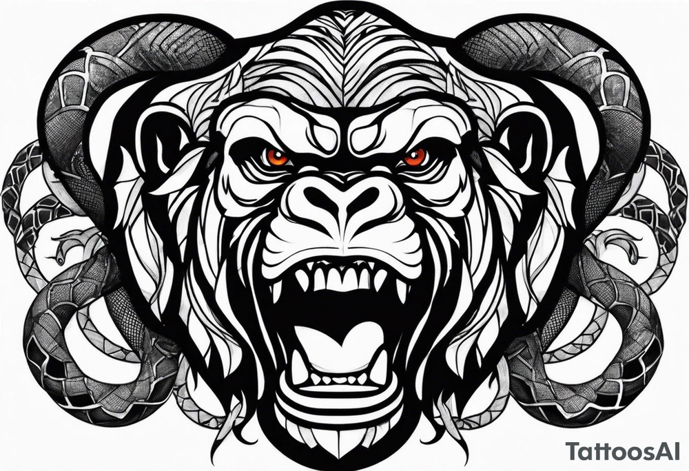 Screaming gorilla, snakes tattoo idea