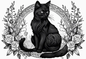 Ethereal witchy garden black cat tattoo idea