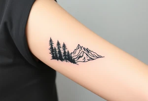 Fractured scene: dark, tangled forest on one side, open mountain range on the other. Split but connected tattoo idea