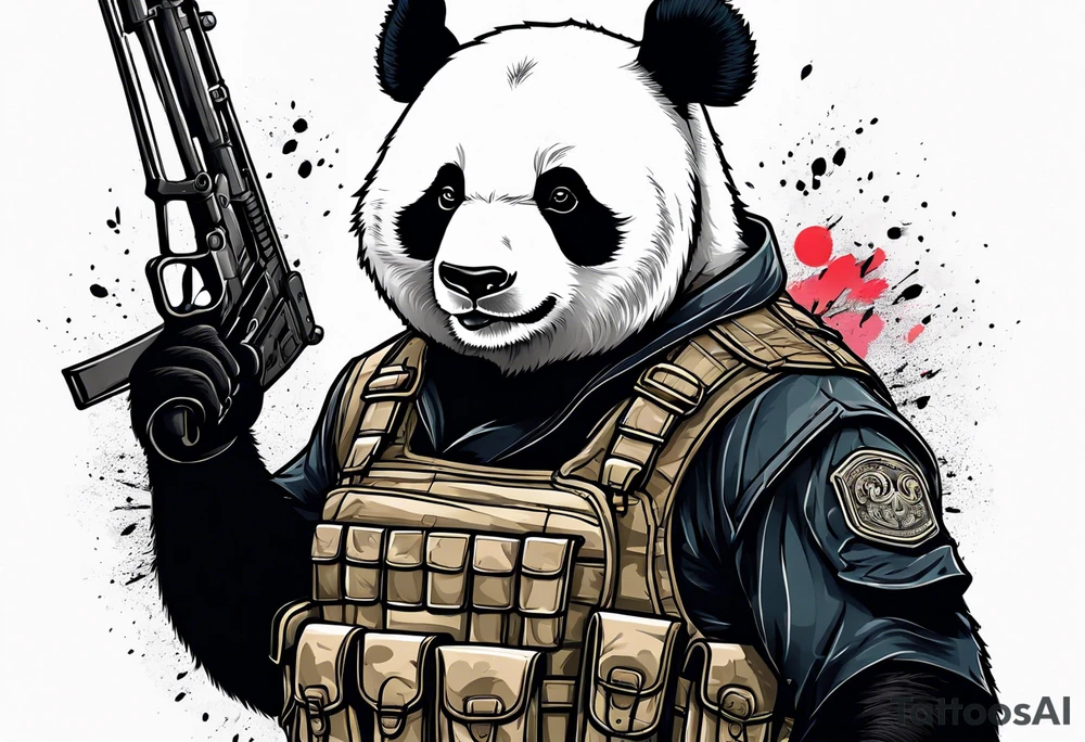 Combat Panda with riffle tattoo idea