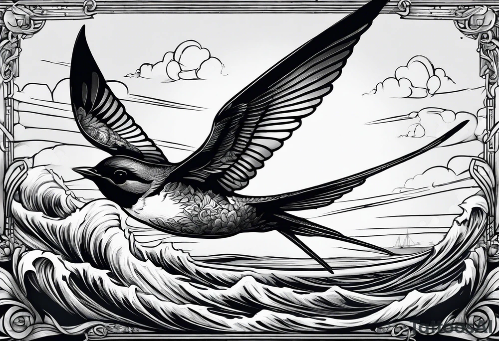 Swallows, sail boat, the ocean tattoo idea