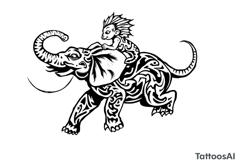 Axolotl riding an elephant tattoo idea