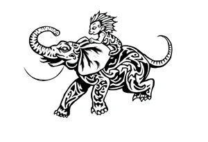 Axolotl riding an elephant tattoo idea