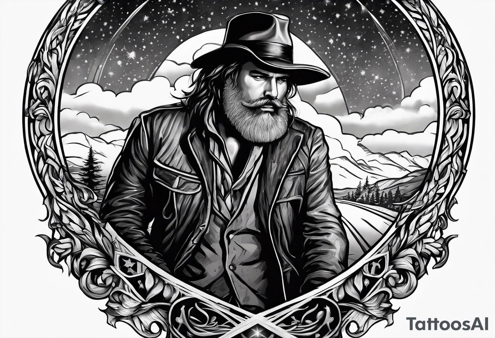 a man on a road that is less traveled with "Hark" in a banner tattoo idea