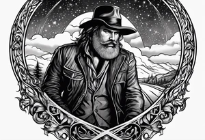 a man on a road that is less traveled with "Hark" in a banner tattoo idea
