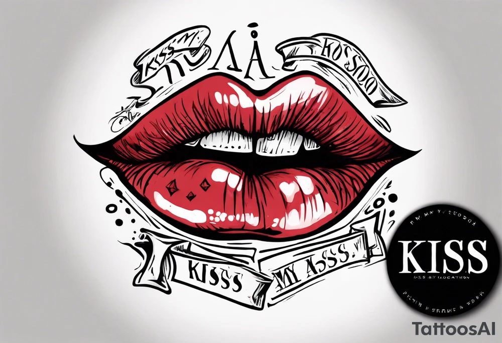 A lip print with the inscription "Kiss my a$$" tattoo idea