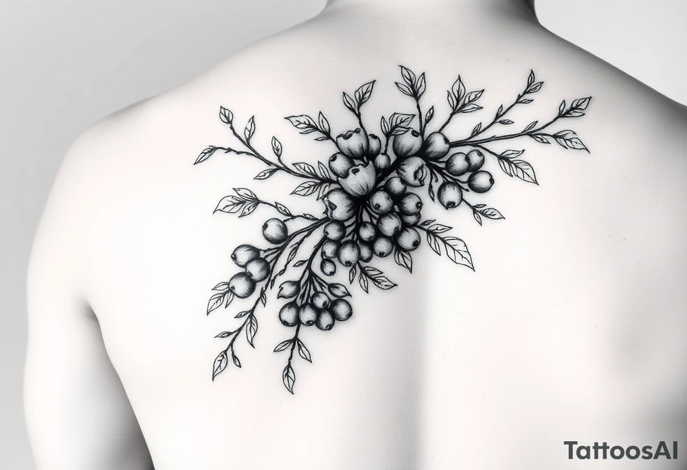 a fineline rowan tree branch with berries and florals. The florals should be large and the branches should have berries tattoo idea