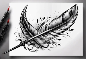 this tattoo is meant for outer forearm a long thin sword with feathers alongside it coming closer at the base both sword and feathers are parallel tattoo idea