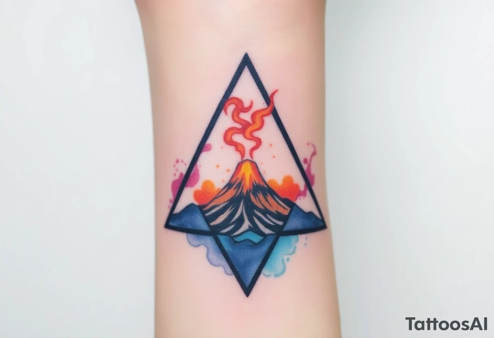 Geometric erupting Volcano inside Capricornus triangle tattoo idea