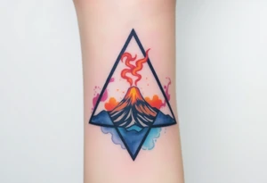 Geometric erupting Volcano inside Capricornus triangle tattoo idea