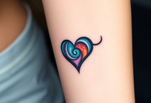 One infinity symbol with a heart made of swirling galaxy patterns at its end tattoo idea