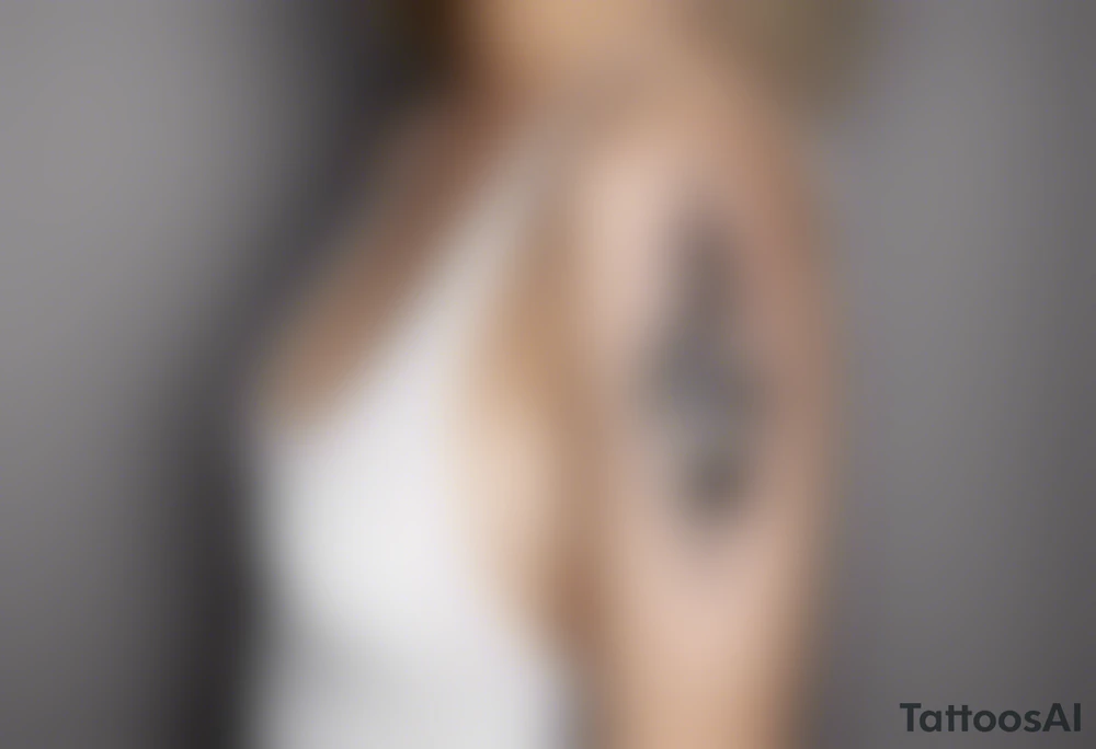 Minimalist line work tattoo, depicting musical
Notes and the letters “R” and “L”. tattoo idea