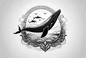 Whale ascending towards light tattoo idea