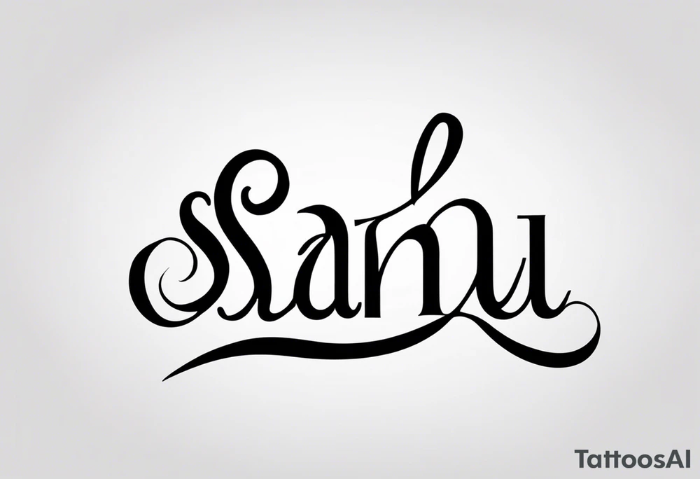 the word "Saanu" minimalistic background but a nice cursive font with the S standing out tattoo idea