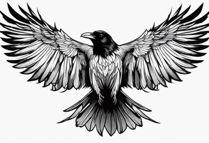 draw the outline of a flying raven, both wings are full on fire tattoo idea