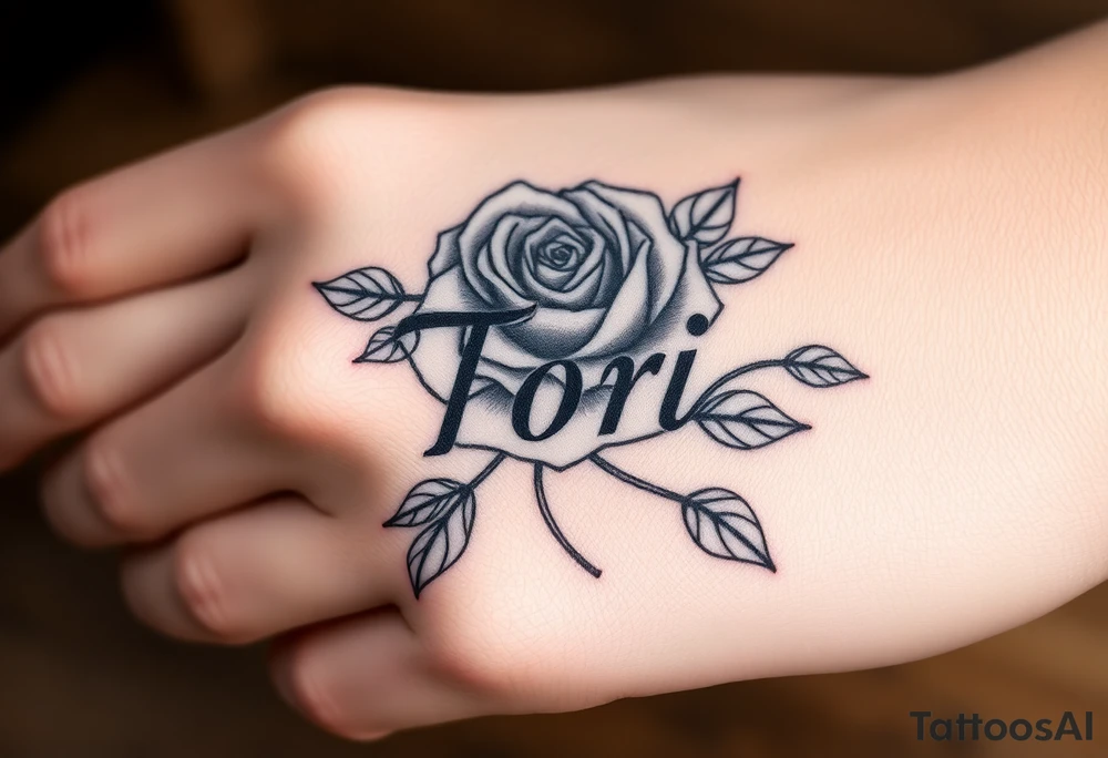 Name Tori with rose tattoo idea