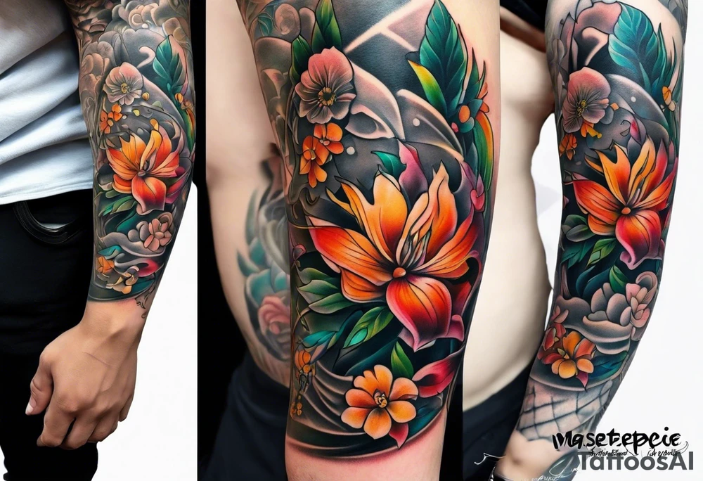 Full leg tattoo from hip to foot, straight tattoo idea