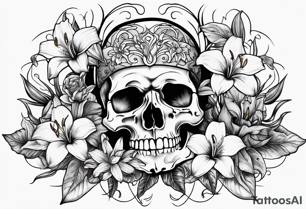 skulls and lillies tattoo idea