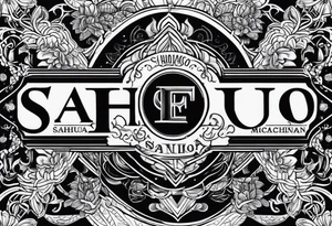 The last name Figueroa with the background being an image of Sahuayo Michoacán tattoo idea