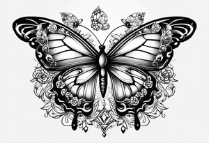 Rosen mit Schmetterlingen und Punkte als Kette mit diamanten an der Rippe tattoo idea