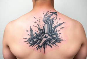 Beautiful disaster on front thight tattoo idea