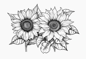 2 sunflowers with forget me nots intertwined tattoo idea