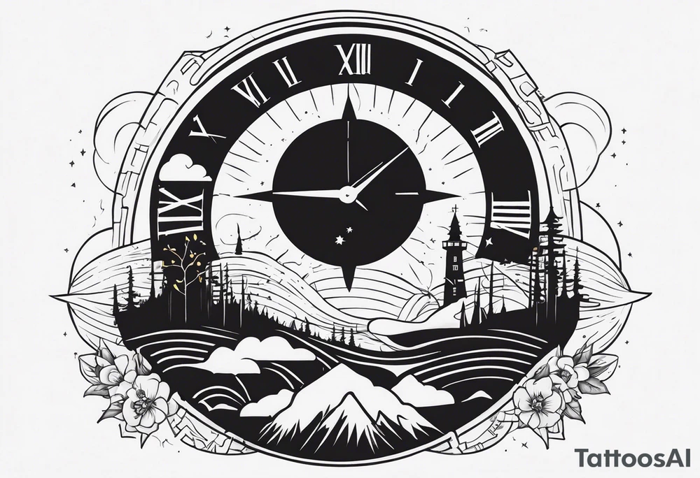 Combine elements representing time and travel. Use the words “I will follow you into the dark”. tattoo idea