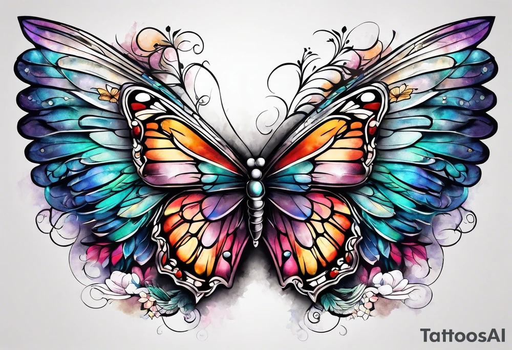 One Angel wing with butterfly with your wings were ready but my heart was not tattoo idea