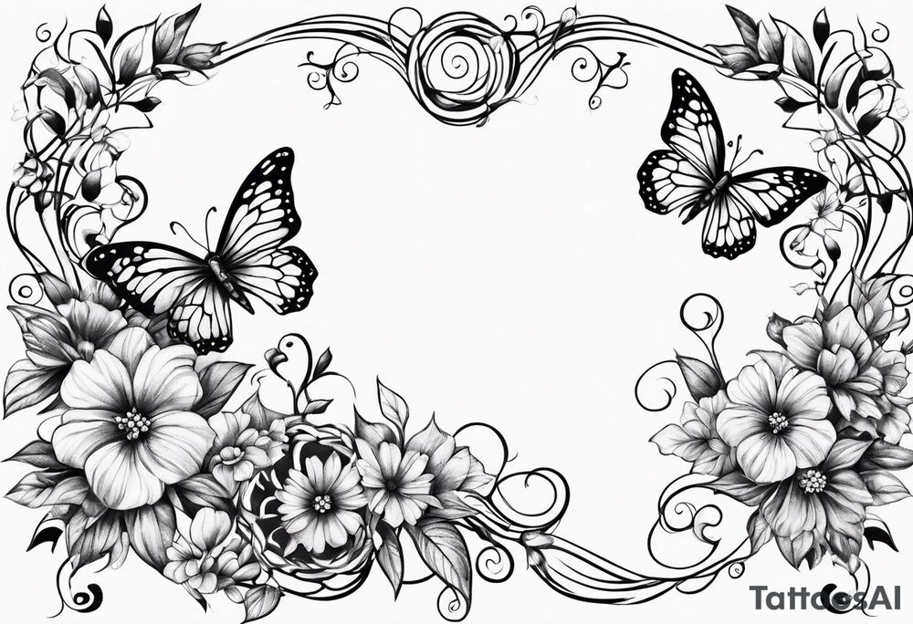 Majestic vine with flowers and butterflies tattoo idea