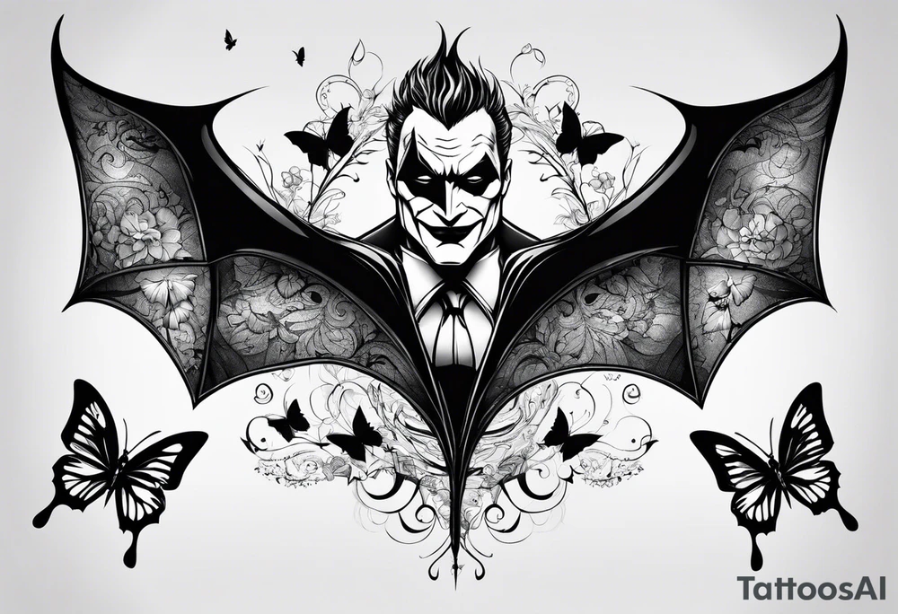 Batman and joker tattoo with butterflies simple tattoo idea