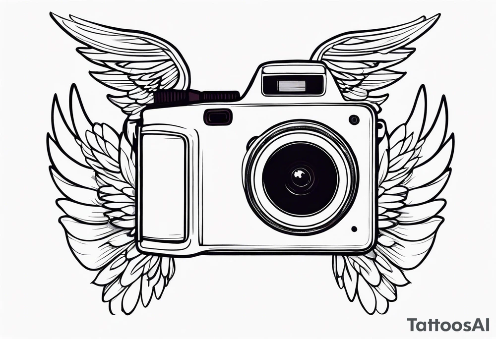 Camera with neck strap with angel wings tattoo idea