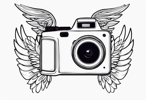 Camera with neck strap with angel wings tattoo idea