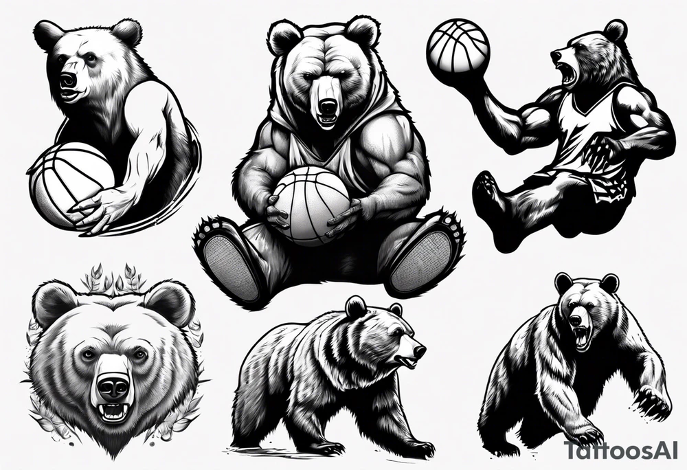 bear playing basketball tattoo idea