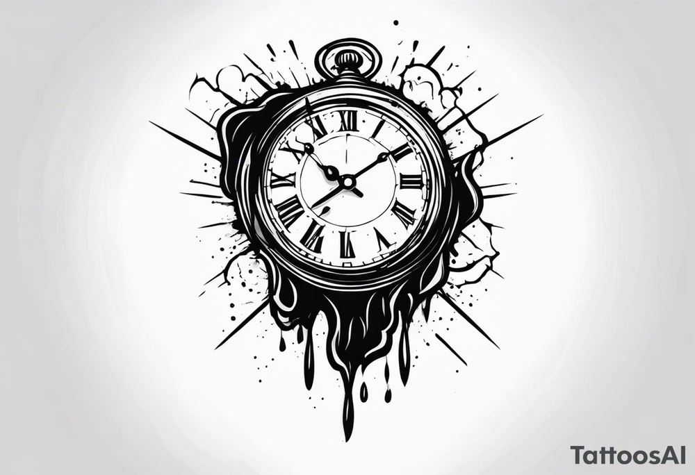 vintage cracked clock bleeding tattoo idea