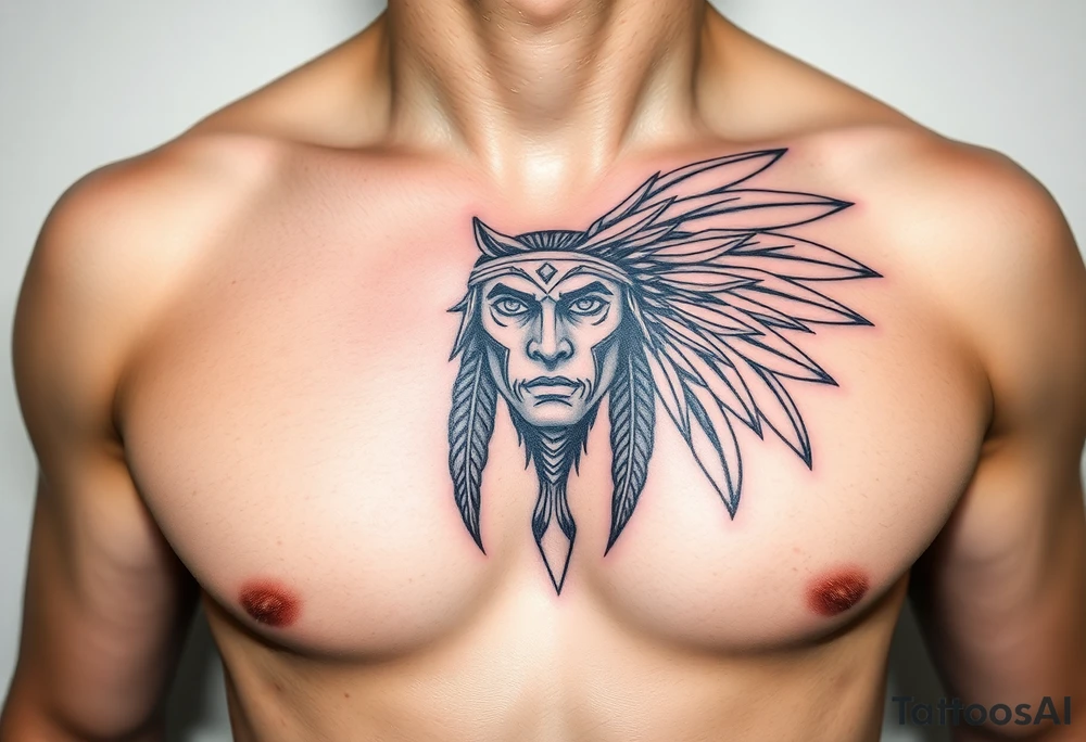 Warrior Indian left chest tattoo idea
