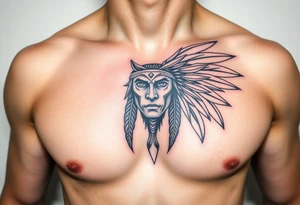 Warrior Indian left chest tattoo idea