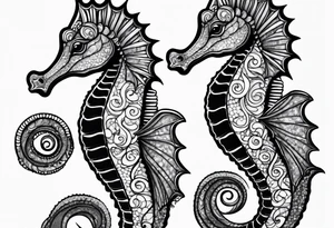 seahorse on white background, black and white fit in picture tattoo idea
