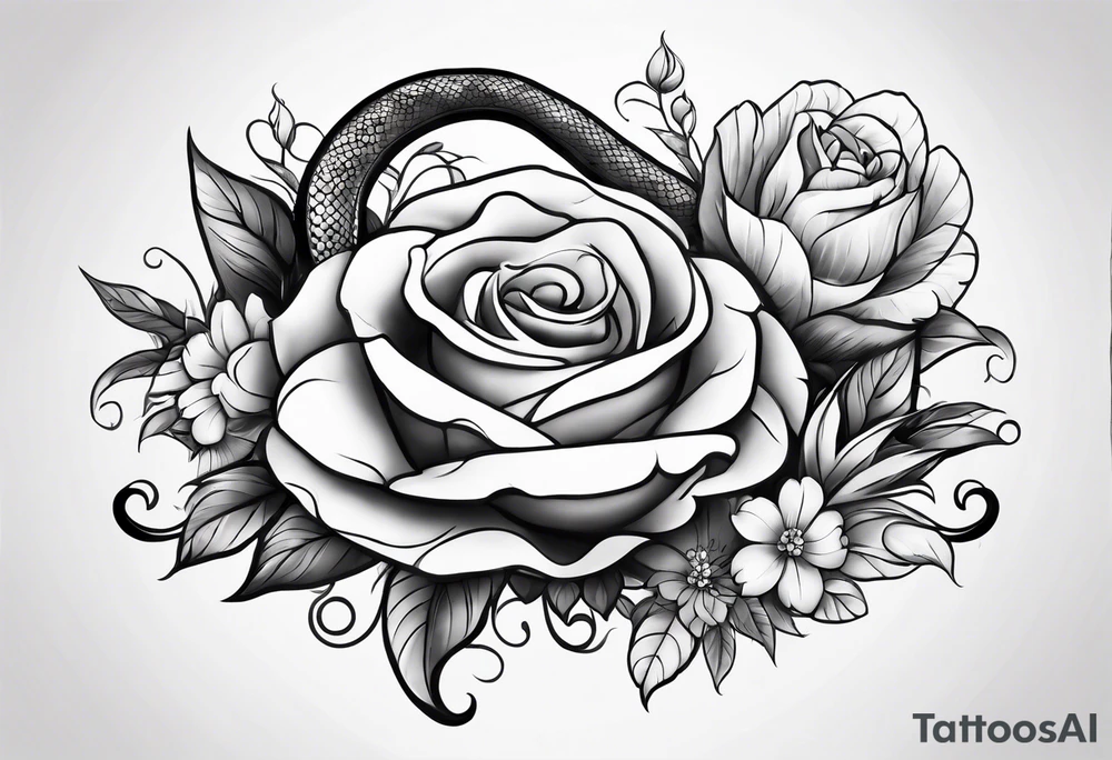 Arm tattoo with a snake and pretty flowers and smoke tattoo idea