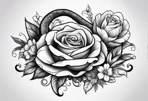Arm tattoo with a snake and pretty flowers and smoke tattoo idea